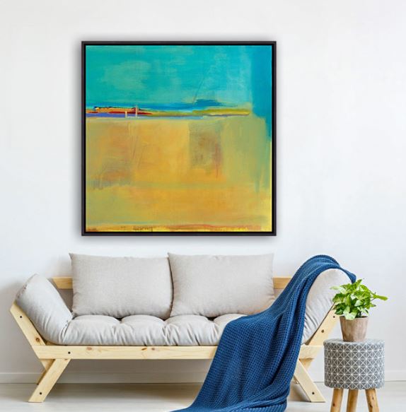 "Beach Front" with black floating frame by Artist Susan Stone