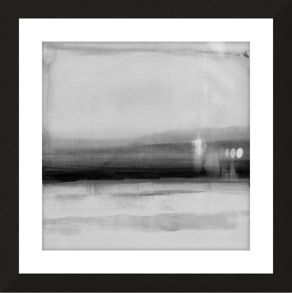 "Meadow Mist" print, white mat with black large frame